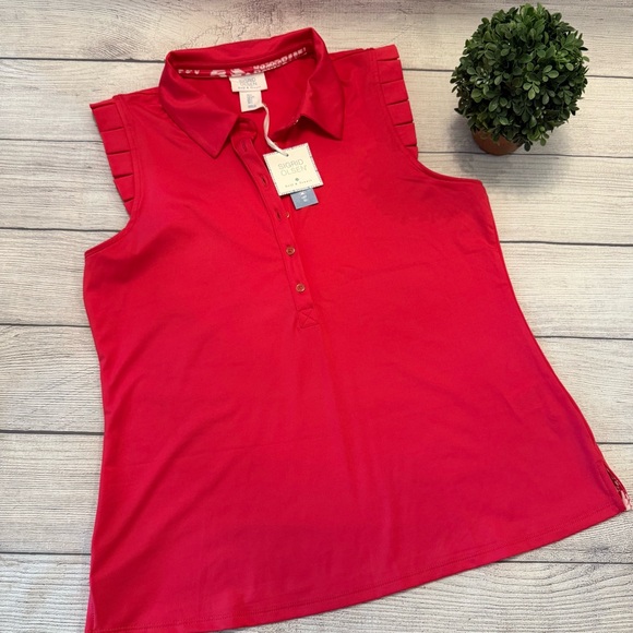 Sigrid Olsen Solid Flutter Tank Polo Shirt - Sleeveless - Picture 1 of 7
